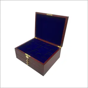 蓝色天鹅绒4层高品质热卖定制批发低价手工大奖牌硬币盒