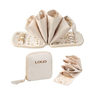 Custom Logo Portable <b>Travel</b> Jewelry <b>Case</b> Organizer Small Mini <b>Jewellery</b> Pouch Compartments for Necklaces Earrings Bracelets Bag - Product Image 1