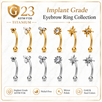 Anneau de Sourcil, Nombril, Rook, Cartilage en Titane ASTM F136 Plaqué Or 18K avec Étoile CZ à Filetage Interne, Tendance Mariage et Fiançailles