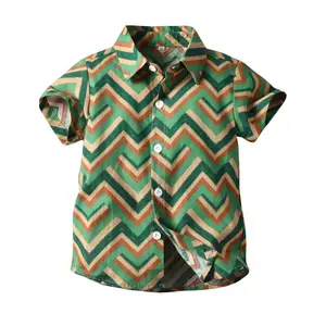Latest ODM Summer Wear <b>Boys</b> Girls Wave Pattern Printed Beach Holiday <b>Shirts</b> 100% Cotton Fancy New Model Beach Printed Design - Product Image 1