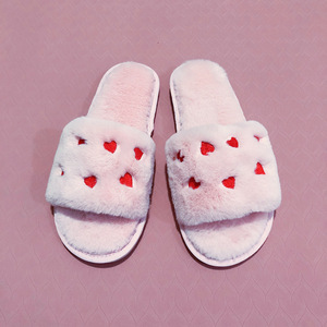Warm Love Heart Decor for Slippers for Women Winter <b>Fluffy</b> Washable <b>Slides</b> EVA Outsole Valentine's Day Home Slipper - Product Image 2