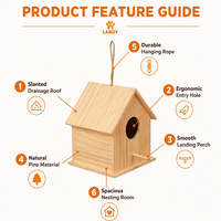 Nichoir classique en bois pour oiseaux, en pin naturel, pour l'extérieur, boîte à nids pour oiseaux sauvages, décoration suspendue pour jardin, kit nichoir OEM