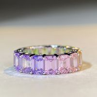 Bague empilable en argent S925 pour femme, zircone cubique 5A taille émeraude, couleur arc-en-ciel, vente en gros transfrontalière