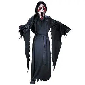 Disfraz de Grim Reaper unisex para adultos Scary Halloween <span class=keywords><strong>Death</strong></span> con capa negra Poliéster Impresión digital - Product Image 2