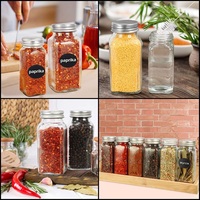 Bocaux à épices carrés en verre vides de 4 oz avec couvercles doseurs, étiquettes personnalisées pour épices et marqueur craie assorti pour le rangement des assaisonnements dans la cuisine et le garde-manger