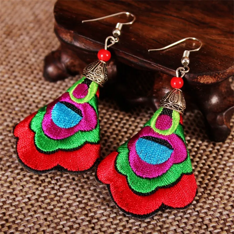 Fashion Vintage Ethnic Cloth Embroidered Beaded Earrings Jewellery Fabric Embroidery Jewellery For Women