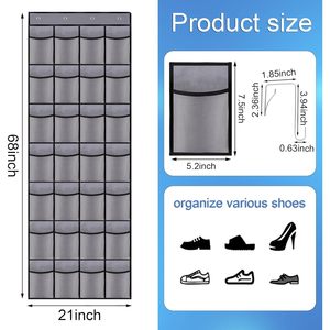 28 Mesh Pocket Hanging <b>Shoe</b> Organizer Grey Over The Door Closet <b>Storage</b> Holder For <b>Shoes</b> With Stainless Steel Hooks - Product Image 2