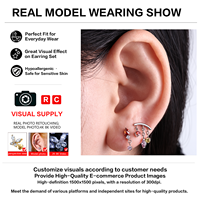 Piercing Labret à Poussoir Sans Filetage en Titane ASTM F136 G23, Plaqué Or, avec Zircone Cubique (CZ) en Forme de Goutte, Carrée ou Ronde, pour Hélix et Tragus