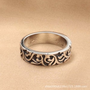 Men's Titanium Steel Floral <b>Ring</b> Retro <b>Silver</b> <b>Plain</b> Inlay Gift Jewelry - Product Image 2