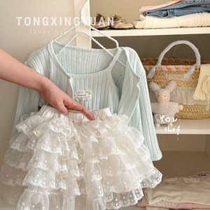 Tongxingyuan Girls' Cardigan Camisole Set With Skirt Breathable Spring Outfit For Baby Girls - Product Image 3