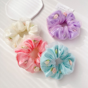 Coletero de Malla Elástica Estilo Coreano, para Moños, con Diseño Floral, Fresco y Dulce, Accesorio Casual para el Cabello - Product Image 1