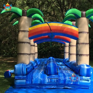 Toboggan aquatique gonflable double piste en PVC bleu tropical pour usage résidentiel et scolaire - Amusement en plein air - Product Image 2