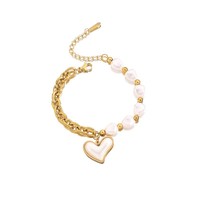 Ensemble collier et bracelet en acier inoxydable plaqué or 18 carats de haute qualité, sans ternissement, avec perle en forme de cœur, pour femmes, vente en gros, bijoux en acier