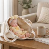 8 Zoll große, vollständig aus Silikon gefertigte Reborn-Babypuppe, schlafend, mit geschlossenen Augen, Schleifen-Stirnband, Hasen-Applikation, Neugeborenen-Puppe für Rollenspiele