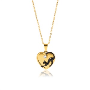 Collier ras du cou élégant pour femme en acier inoxydable avec pendentif cœur animal chat en zircon - Product Image 1