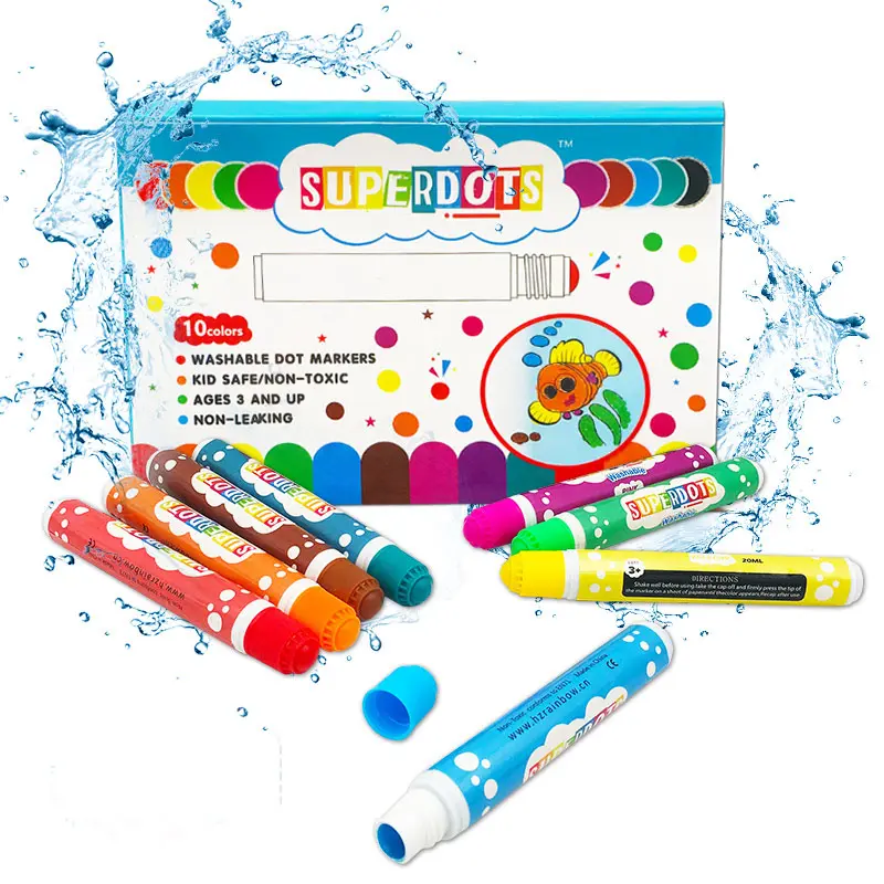 Superdots Gói Mới Có Thể Giặt Được, 10 Màu Nước Dựa Trên Dấu Chấm Không Độc Hại Đặt Mini Bingo Dauber Kids Vẽ Đồ Chơi