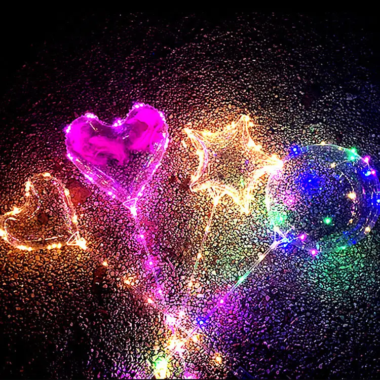بالونات بوبو بالجملة مع سلسلة إضاءة ليد يونيكورن زهرة على شكل نجمة زينة حفلات تضيء بالونات بالعصي
