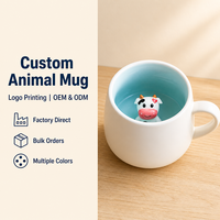 Taza de Cerámica con Animal 3D en el Interior, Personalizada al por Mayor, Linda Taza de Café con Dibujos Animados, Logotipo OEM ODM Impreso, Taza de Regalo Novedosa de Porcelana de 301-400 ml