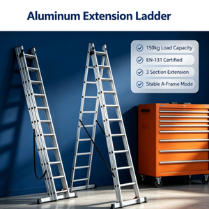 Escalera Telescópica <span class=keywords><strong>de</strong></span> Aluminio <span class=keywords><strong>de</strong></span> 3 Secciones, Certificada EN131, para Uso Doméstico e Industrial - Product Image 1