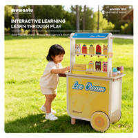 Carrito de Helados de Madera MUWANTU, Juguete de Simulación, Camión de Comida para Niños con Accesorios para Niños Pequeños, Aprendizaje Interactivo
