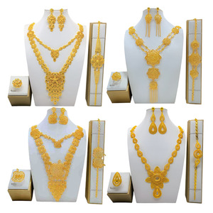 Arábia Saudita 24K Banhado A Ouro Etéreo Noiva Colar Brincos Anel Pulseira Indian Bridal Jewelry Set para As Mulheres - Product Image 6