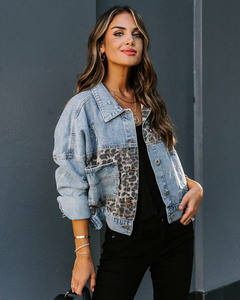 2025 automne Chaqueta Vaquera Para Mujer à manches longues Jean Denim vestes femmes <span class=keywords><strong>imprimé</strong></span> léopard Patchwork veste - Product Image 4