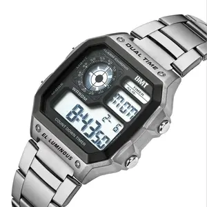 Heren Vrijetijdssport Horloge Grote Wijzerplaat Digitaal 50 Meter Waterdicht Roestvrij Staal Mode Horloge Heren Digitaal Horloge