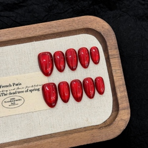 Diseño #3053, venta al por mayor, logotipo personalizado, <span class=keywords><strong>Color</strong></span> sólido, corto, almendra, acrílico, 10 Uds., prensa en las <span class=keywords><strong>uñas</strong></span>, Gel de ojo de gato <span class=keywords><strong>rojo</strong></span> hecho a mano, arte de <span class=keywords><strong>uñas</strong></span> - Product Image 4