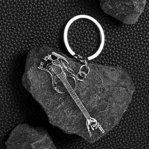 Llavero con diseño de esqueleto de guitarra bajo estilo hip hop vintage para hombre, accesorios musicales únicos, regalos promocionales - Product Image 4