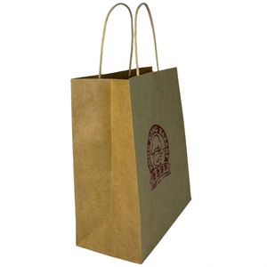 Sacs en papier kraft blancs personnalisés en gros avec poignée découpée et trou perforé pour l'emballage alimentaire (lait et sushi) avec logo imprimé - Product Image 2