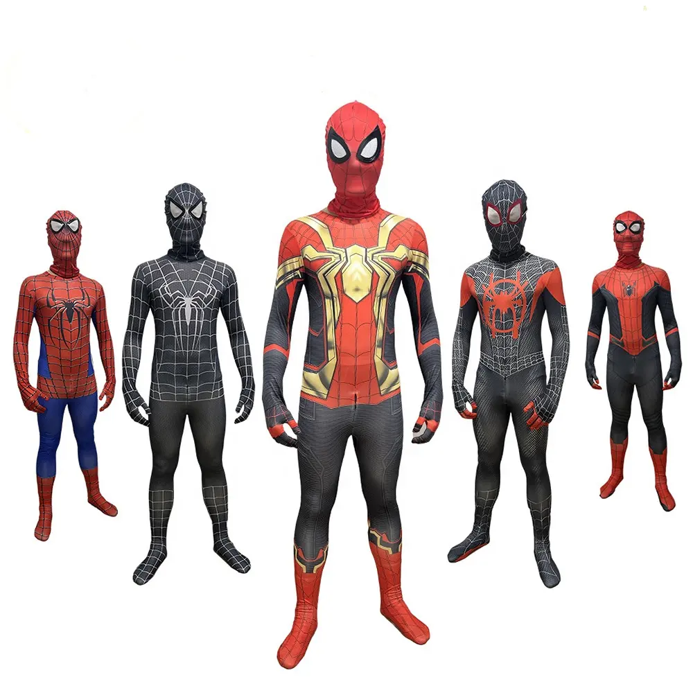 Grosir kostum Cosplay karakter pahlawan film TV kostum pria Halloween Spiderman untuk dewasa anak-anak anak laki-laki