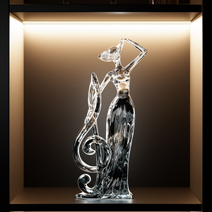 Escultura de Cristal Transparente con Figura de Nota Musical Abstracta, Decoración de Oficina Moderna y Lujosa, Regalo - Product Image 5