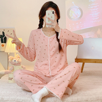 Vente en gros d'usine pyjamas roses solides chemises de nuit à fleurs pour femmes pijamas mujer chemise de nuit nuisettes longues tricotées ensemble vêtements de nuit pour femmes
