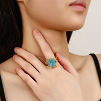 Bague Ajustable Bohème Vintage en Pierre Naturelle Brute Plaquée Or 18K Tendance pour Mariages
