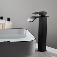 Robinet de lavabo cascade, mitigeur eau chaude/froide, acier inoxydable noir, moderne, à poser sur le comptoir, 1 poignée, capteur tactile, céramique, garantie 3 ans