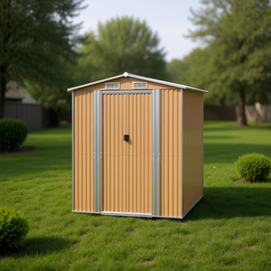 Casetta da giardino in acciaio zincato marrone chiaro 75.6x107.9x87.8 pollici per deposito attrezzi - Product Image 3