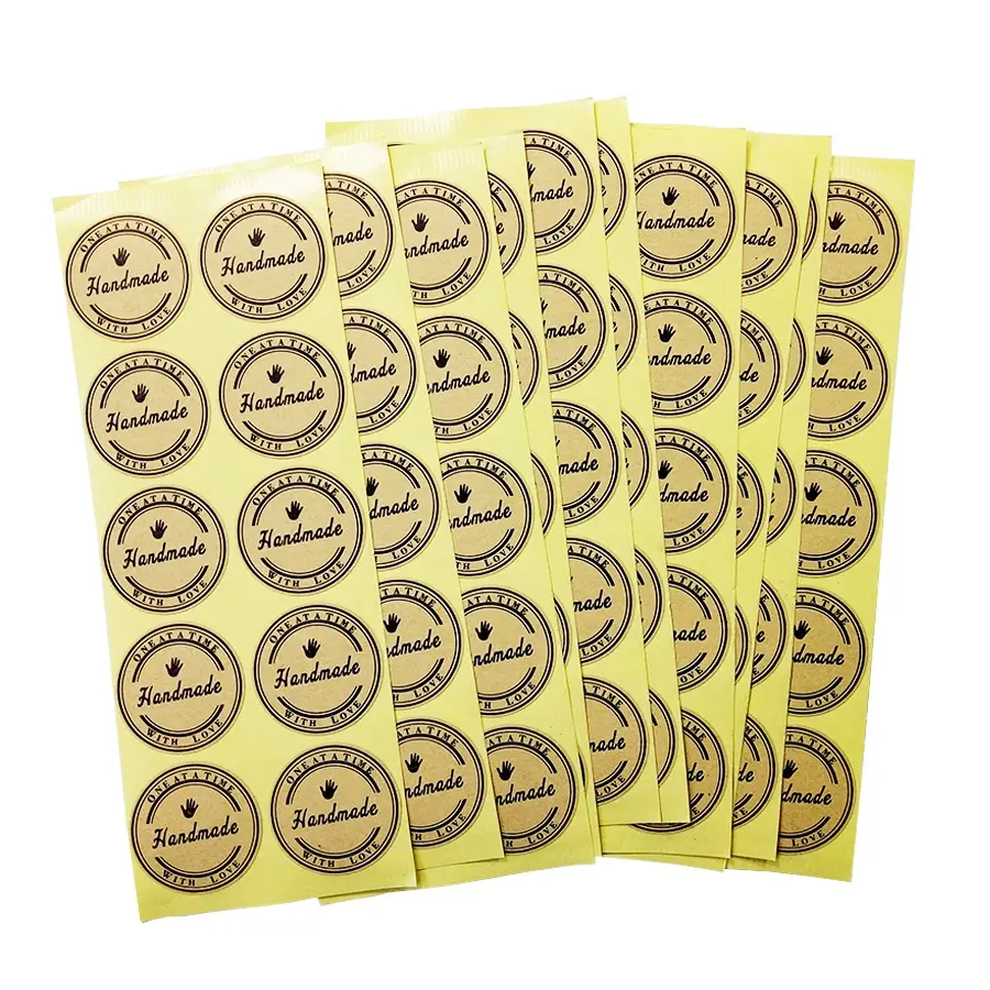 100 Stks/pak Kraft Handgemaakte Sticker Zwarte Hand Ronde Gift Seal Label Stickers Voor Handgemaakte Producten Een Voor Een Met liefde