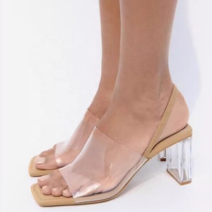 Women Slingbacks Sandals PVC Upper on <b>Shoes</b> High Crystal Chunky Heels Comfortable Dress Mules - Product Image 2