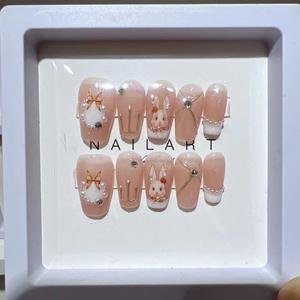 <span class=keywords><strong>2023</strong></span> nouveau fait à la main Style français <span class=keywords><strong>manucure</strong></span> armure lapin Nail Art Rococo lapin amovible faux ongles Patch pour les doigts - Product Image 1