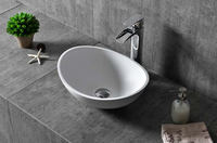 Lavabo de salle de bain rectangulaire moderne en surface solide, à installer sur un meuble-lavabo, blanc mat