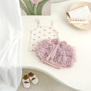 Mayorista Personalización Verano Bebé <span class=keywords><strong>Chaleco</strong></span> Top Niña Casual Estilo Occidental Traje con Lazo Impreso Thin Wisteria Fabric - Product Image 2