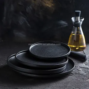 Nhà Máy Trực Tiếp Hotelware Matt Đen Bắc Âu Nhà Hàng Đồ Đá Phục Vụ Món Ăn Nhật Bản Gốm Vòng Phẳng Bữa Ăn Tối Phẳng Tấm Bộ - Product Image 2