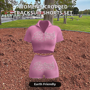 Nuovi Arrivi <span class=keywords><strong>Donna</strong></span>: Completo Sportivo 2 Pezzi con <span class=keywords><strong>Pantaloncini</strong></span> Corti Sopra il Ginocchio e Giacca Harrington con Dettagli a Nastro e Motivo Ricamato - Product Image 2