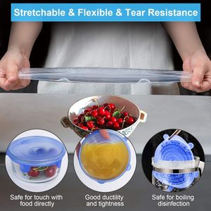 Heat Resistant Reusable Silicone Stretch Lids for Food Storage in <b>Fridge</b> Elastic Heat-Resistant Bowl Covers Cups Cans Jars - Product Image 3