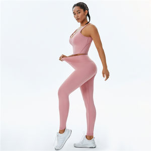 Conjunto de Yoga de gimnasio para <span class=keywords><strong>mujer</strong></span> y adultos, ropa de entrenamiento de cintura alta, para culturismo, ejercicio, 2 uds. - Product Image 3