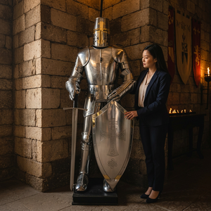 Medieval Knight Full Metal Suit of Armor Templar Crusader Costume Home Decor Collectible <b>Statue</b> Antique Modern - Product Image 1