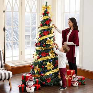 Árbol <span class=keywords><strong>de</strong></span> <span class=keywords><strong>Navidad</strong></span> Preiluminado <span class=keywords><strong>de</strong></span> 1.8 m (6 pies), Decorado Completamente, Plegable, Tipo Lápiz, Artificial, para Decoración <span class=keywords><strong>de</strong></span> Fiestas Navideñas - Product Image 3