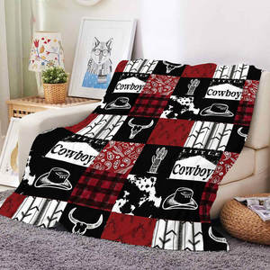 Mantas Baratas al por Mayor con Patrón de Patchwork Occidental, Mantas de Franela de Felpa con Estampado de Vaca para Bebés Niños y Niñas - Product Image 2