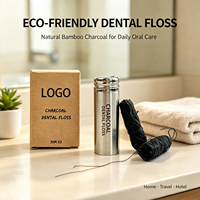 Fil dentaire naturel en charbon de bambou biodégradable avec logo personnalisé, avec conteneur en acier inoxydable rechargeable, soins bucco-dentaires écologiques