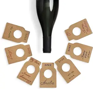 Label leher botol anggur kertas Kraft coklat multiguna unik kertas Kraft untuk botol anggur